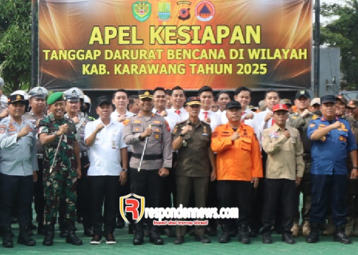 Kapolres Karawang Pimpin Apel Gabungan Kesiapan Tanggap Bencana di Wilayah Karawang