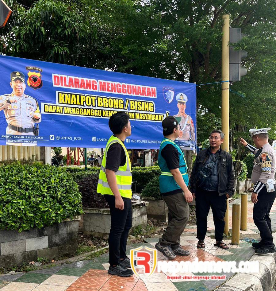 Larangan Penggunaan Knalpot Brong,Satlantas Polres Sukabumi Pasang Spanduk Peringatan