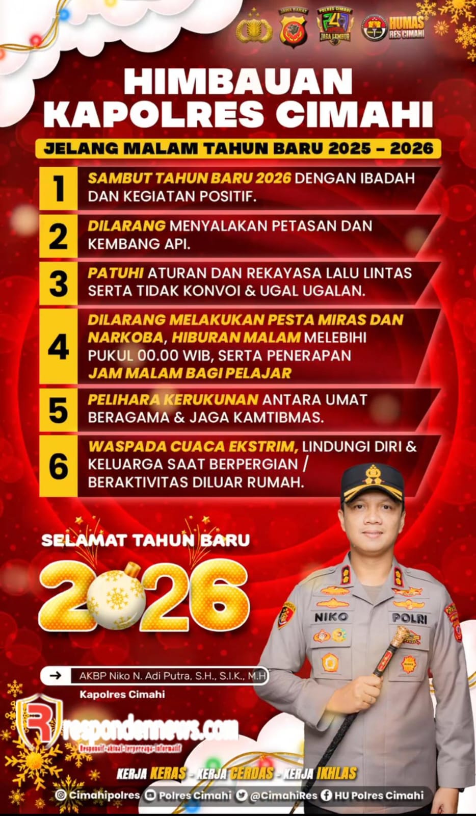 Kapolres Cimahi Tegaskan Larangan Penggunaan Kembang Api dan Konvoi Saat Tahun Baru