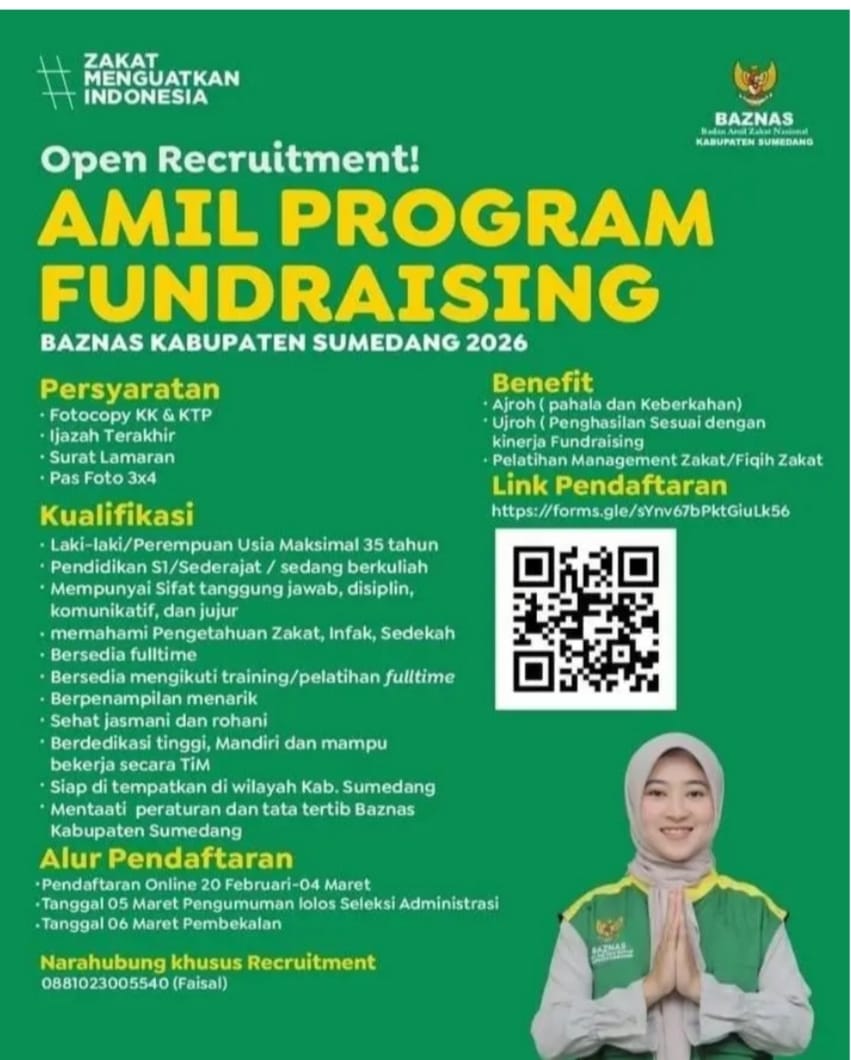 BAZNAS Kabupaten Sumedang Buka Rekrutmen Amil Fundraising 2026, Kesempatan Berkontribusi untuk Kesejahteraan Umat