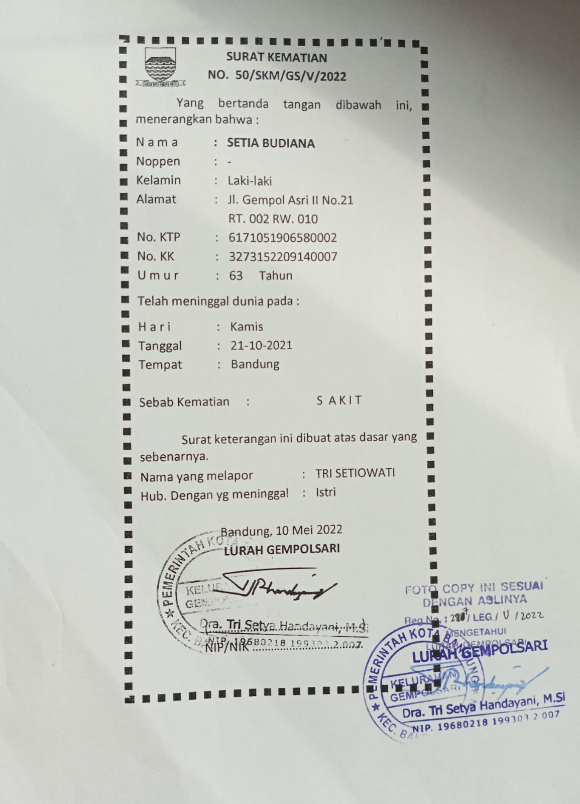 Tri Setiowati, Advokat Minta Bantuan presiden RI untuk Cairkan Hak Pensiun Suami