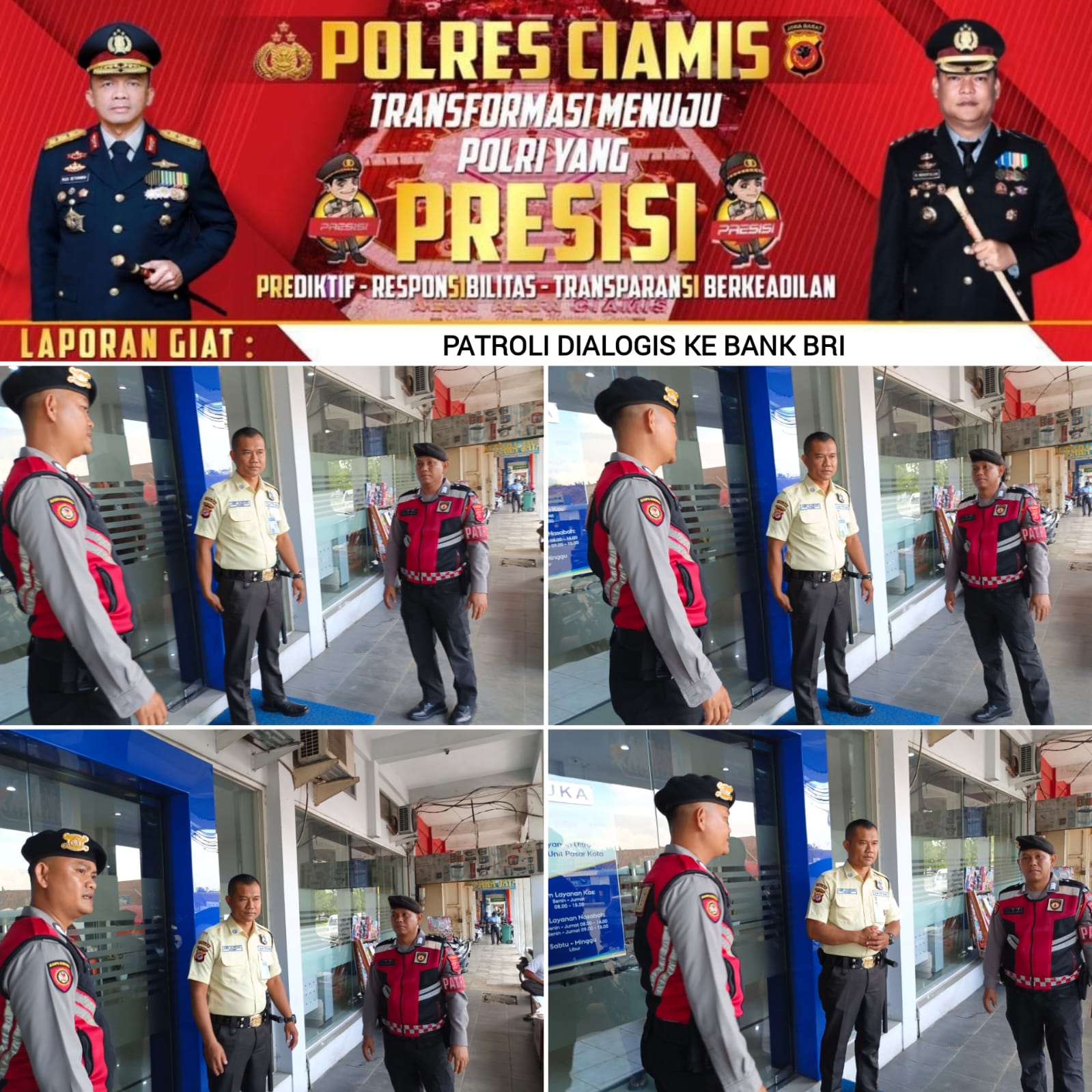 Jaga Harkamtibmas, Sat Samapta Polres Ciamis Patroli Dialogis ke Area Perbankan di Pusat Kota