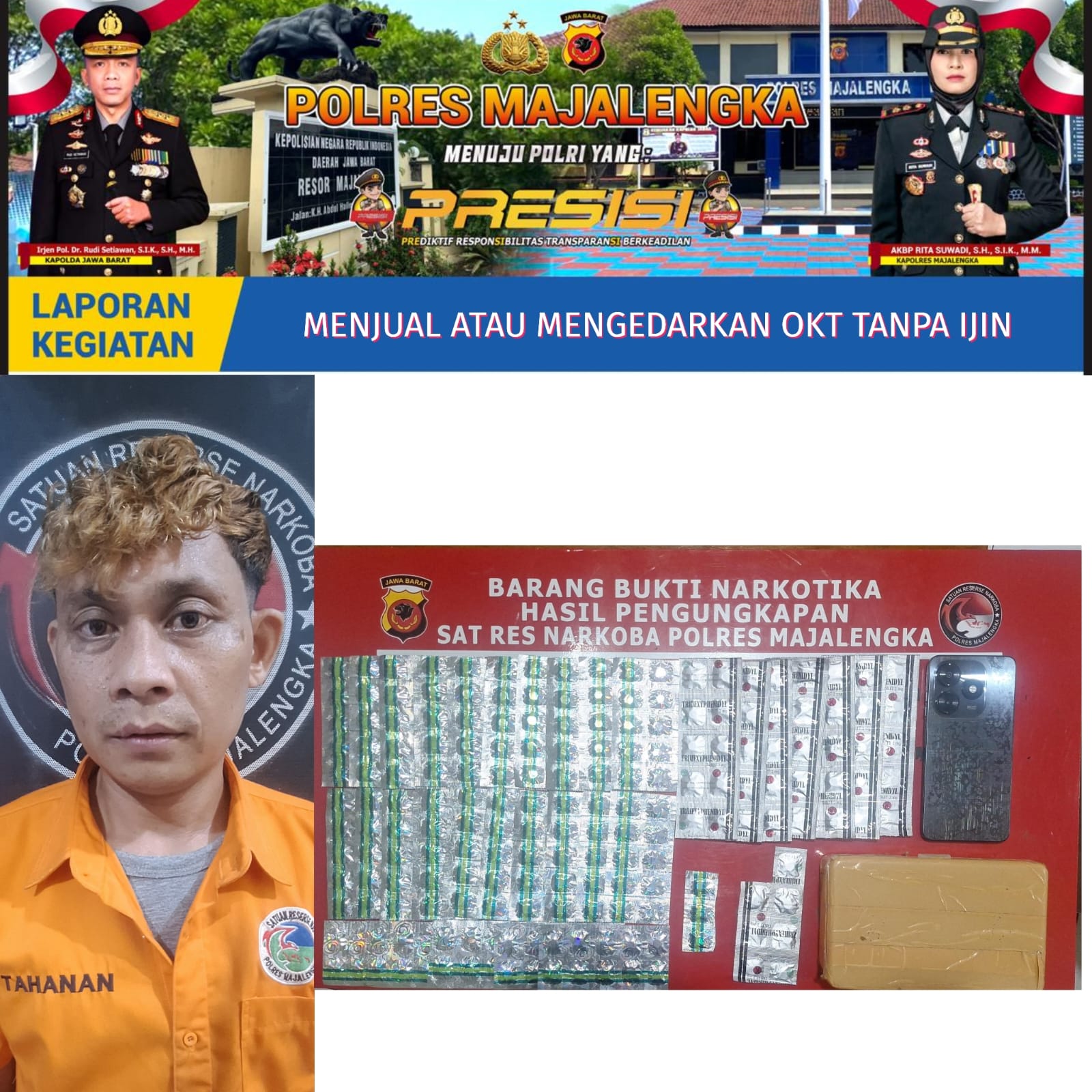Polres Majalengka Ungkap Peredaran Obat Keras, Ratusan Butir Tramadol & Trihexyphenidyl Diamankan