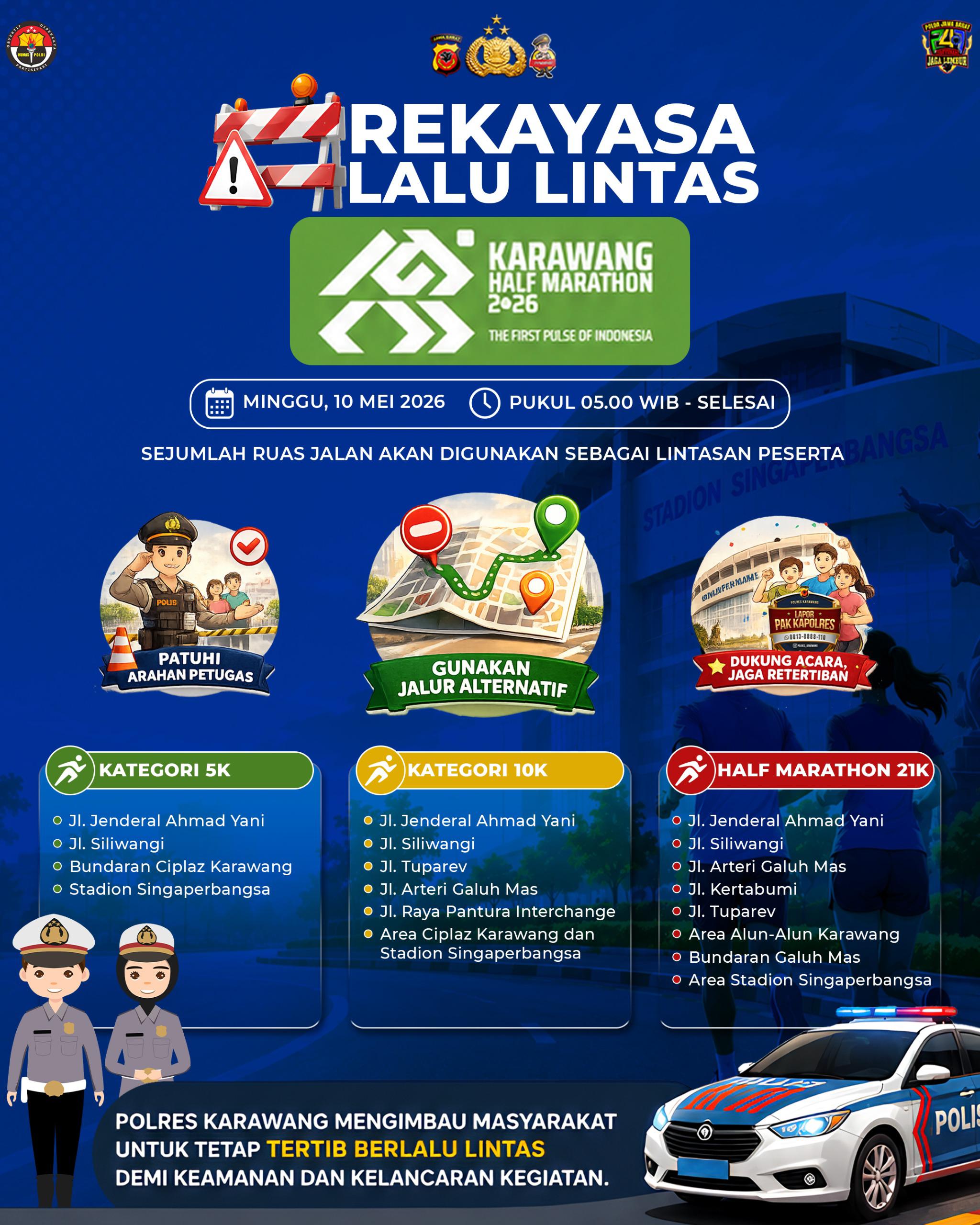 Karawang Half Marathon 2026 Digelar Minggu Pagi, Ini Daftar Jalan yang Akan Dilalui Peserta
