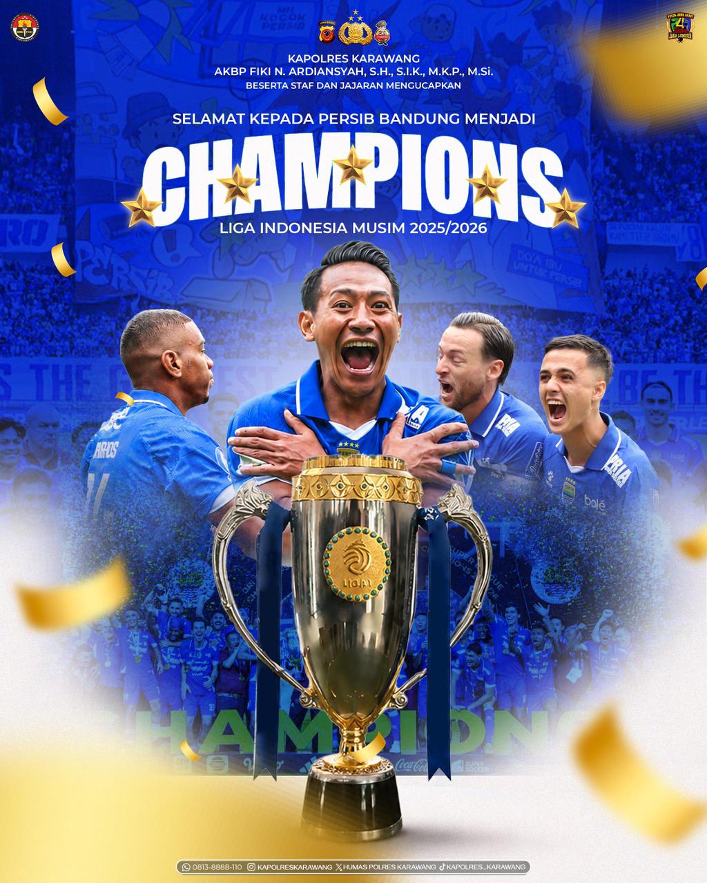 Persib Juara, Kapolres Karawang AKBP Fiki N. Ardiansyah Apresiasi Kedewasaan Bobotoh Jaga Kamtibmas di Karawang