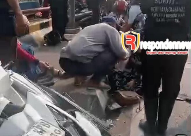 Diduga rem blong truk wing box menabrak sejumlah motor di simpang Unisma Bekasi timur , 1 tewas