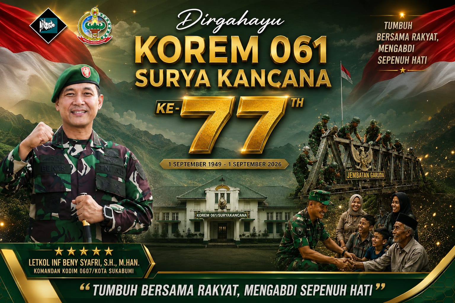 HUT ke-77 Korem 061/Suryakancana, Kodim 0607/Kota Sukabumi Teguhkan Semangat Mengabdi Bersama Rakyat