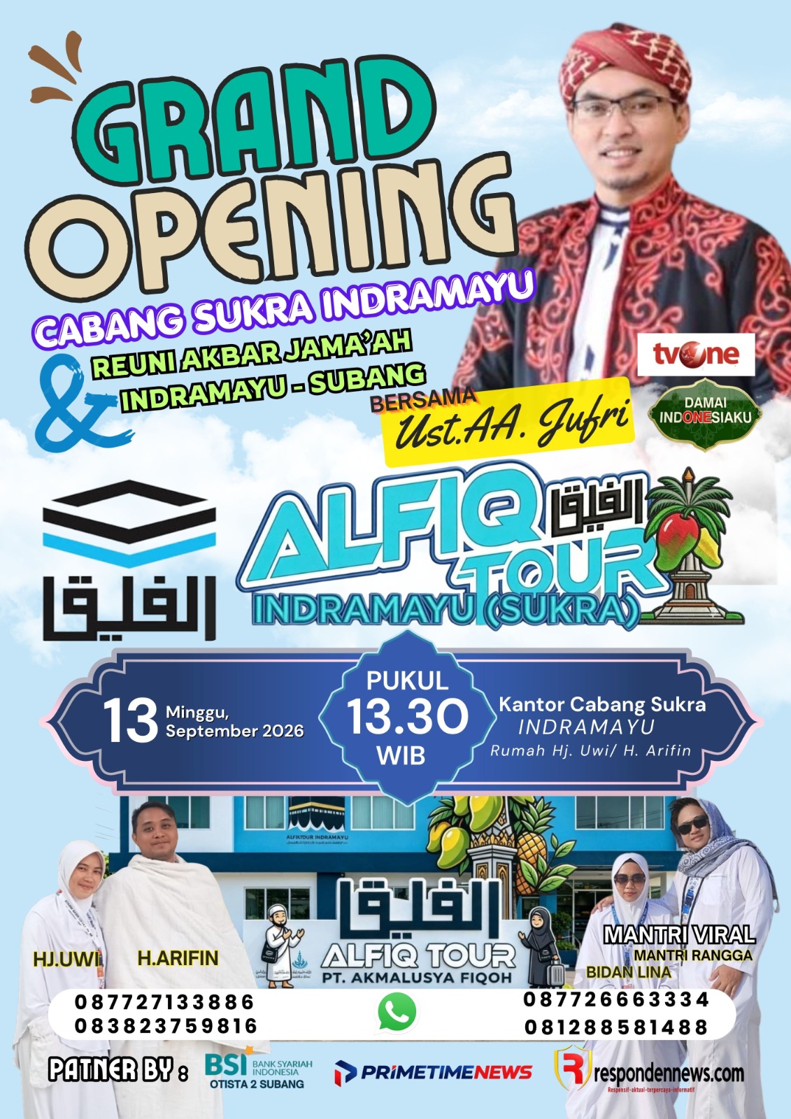 ALFIQ TOUR Buka Cabang Baru di Sukra Indramayu, Hadirkan Ust. AA. Jufri dan Reuni Akbar Jamaah