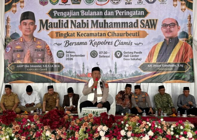 Polsek Cihaurbeuti Hadiri Pengajian Bulanan, Sampaikan Pesan Kamtibmas kepada Ribuan Jamaah